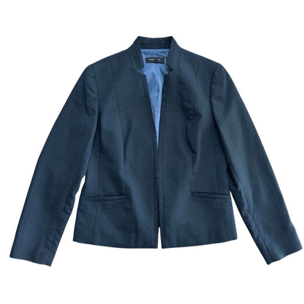 Talbots Women's Blue Wool Blend Micro Dot Blazer Jacket & Pants 2pec Set Size 10